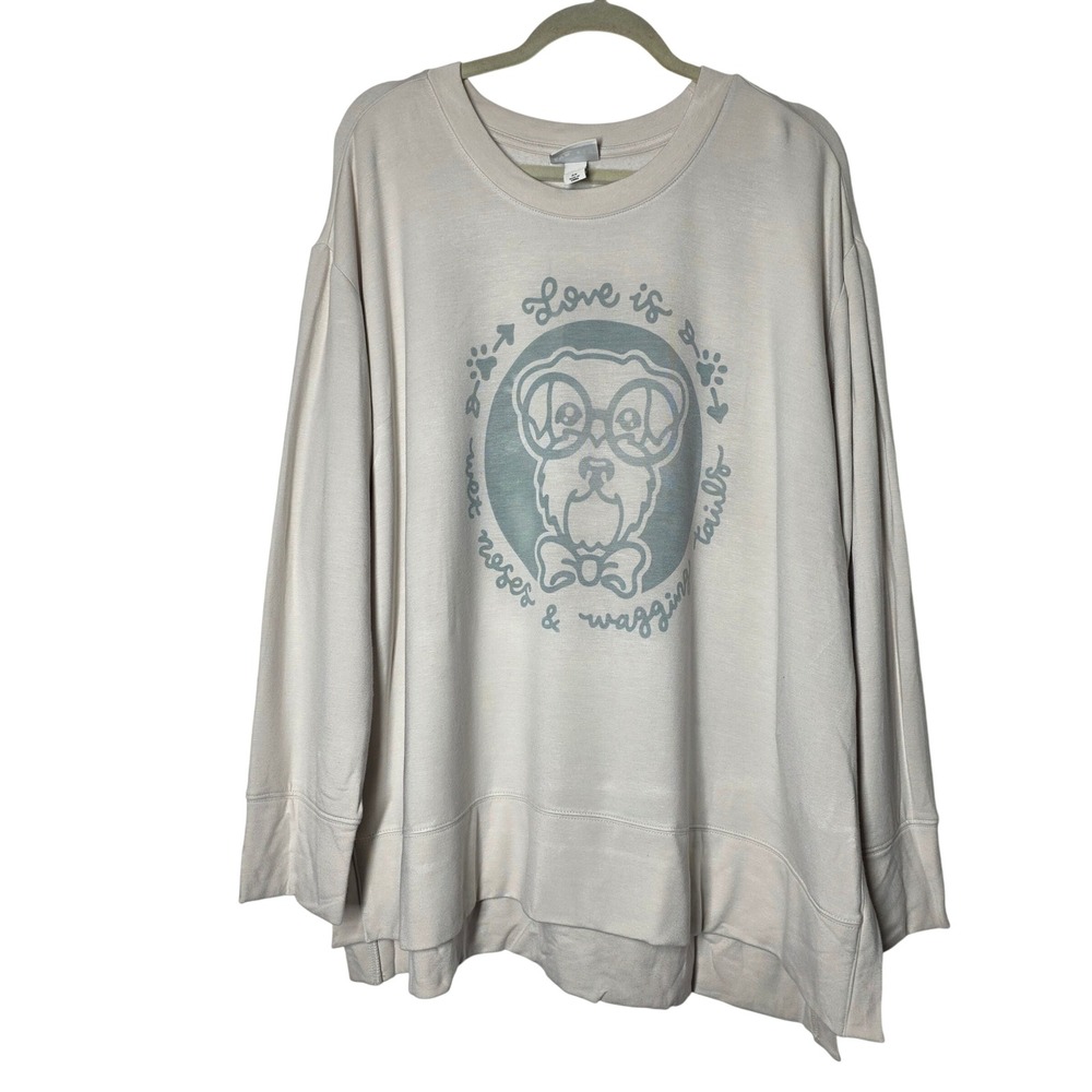 Ava & Viv Dog Graphic Sweatshirt 2X Tan Beige Long Sleeve Plus Size Pullover